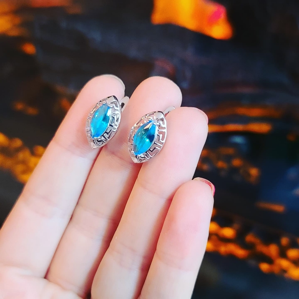 White Gold Plated Blue Crystal Earrings